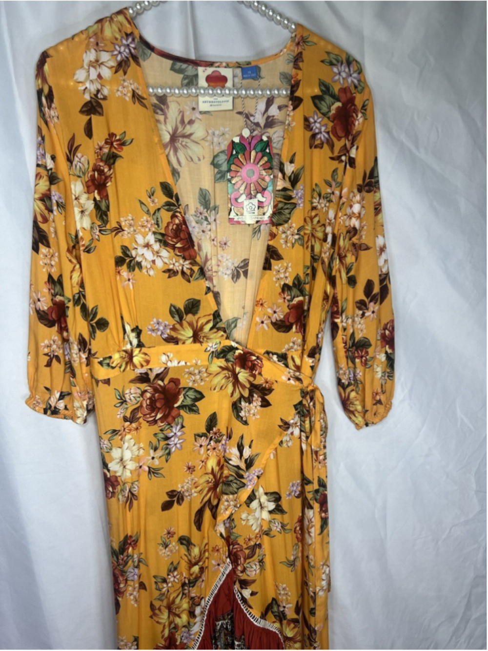 Farm Rio for Anthropologie Soigne Maxi Dress Wrap Dress Boho Tropical XS Floral - Picture 3 of 16